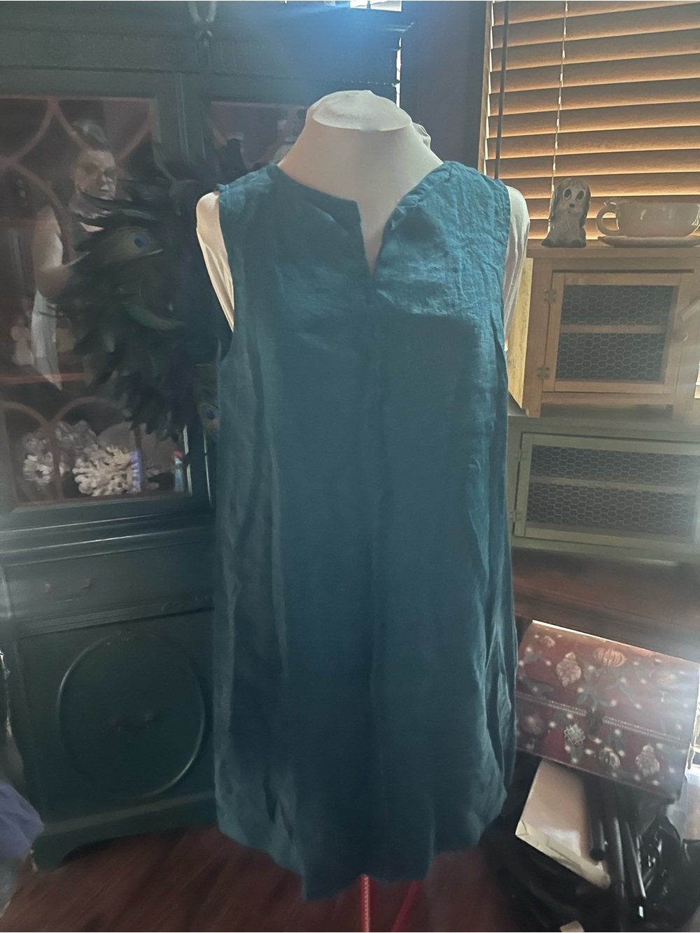 Flax Designs medium Sleeveless Deep Teal Linen Shift Dress